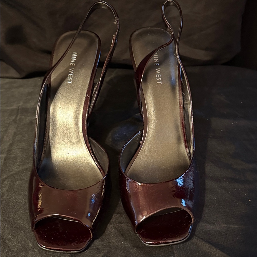 Nine West Dark Wine Peep Toe Slingback Heels